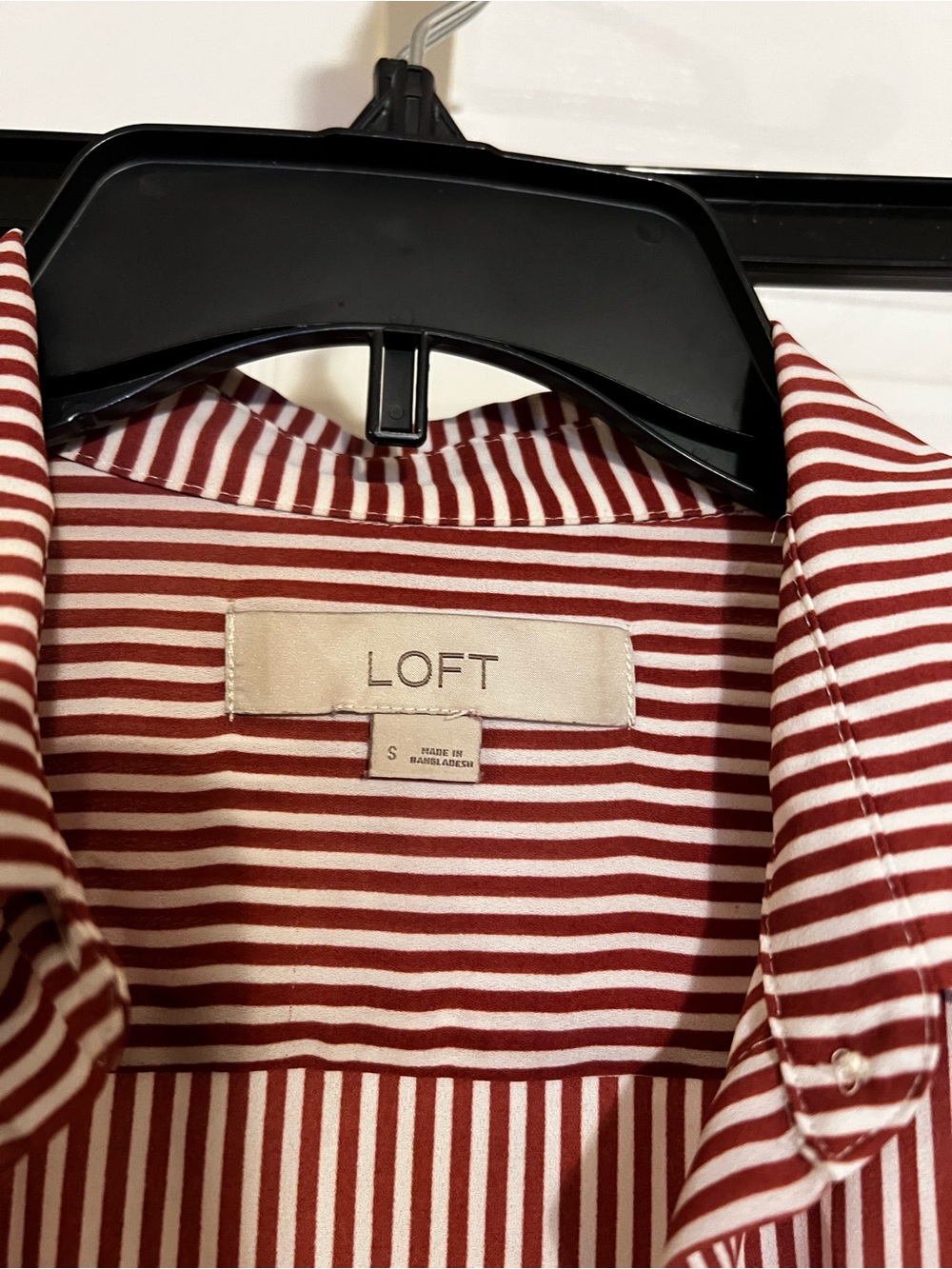 LOFT Striped Button-Up Blouse in Burgundy and White - Picture 3 of 3
